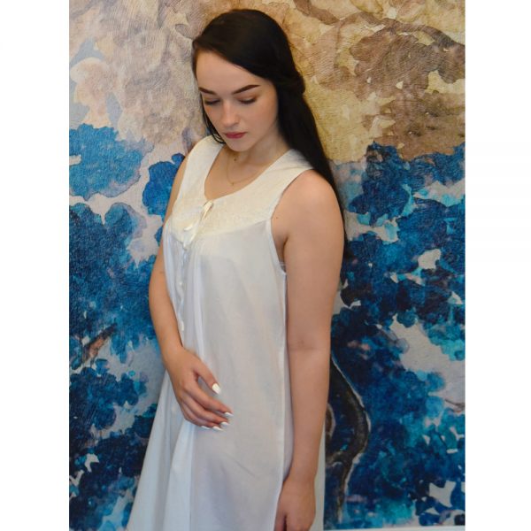 Ladies Cotton Nightwear. Nora, is a adorable nightdress with it's pretty embroidery, gorgeous seed-pearl embroidered yoke and ribbon decoration and  is one of the most attractive swing-style nighties available. Beautiful light 100% cotton perfect for those hot nights.