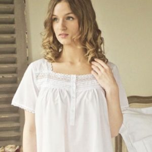 Maternity Nighdress, Dorothy is a charming  lace design made from 100% cotton. Pretty lace trim decorates the delightful square neck, sleeves and hem. An adorable nightdress, great for Maternity and to help you sleep in natural comfort