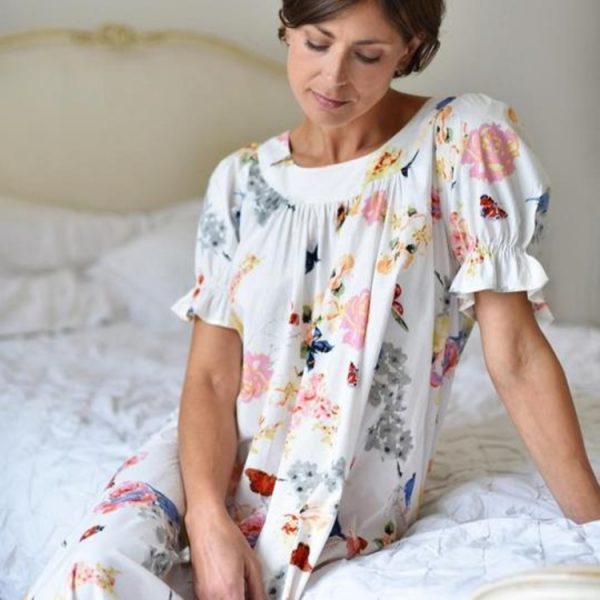 Floral Nightdress, Nettie is a vibrant fresh feeling, short sleeved nightdress, 100% breathable cotton.